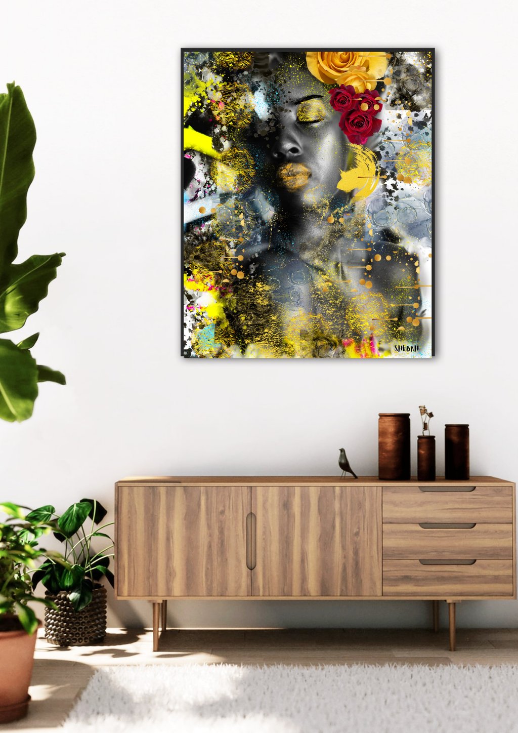 Décoration murale JE TE LOUE 002 art biblique moderne - Portrait femme africaine abstrait Psaume 139:14
