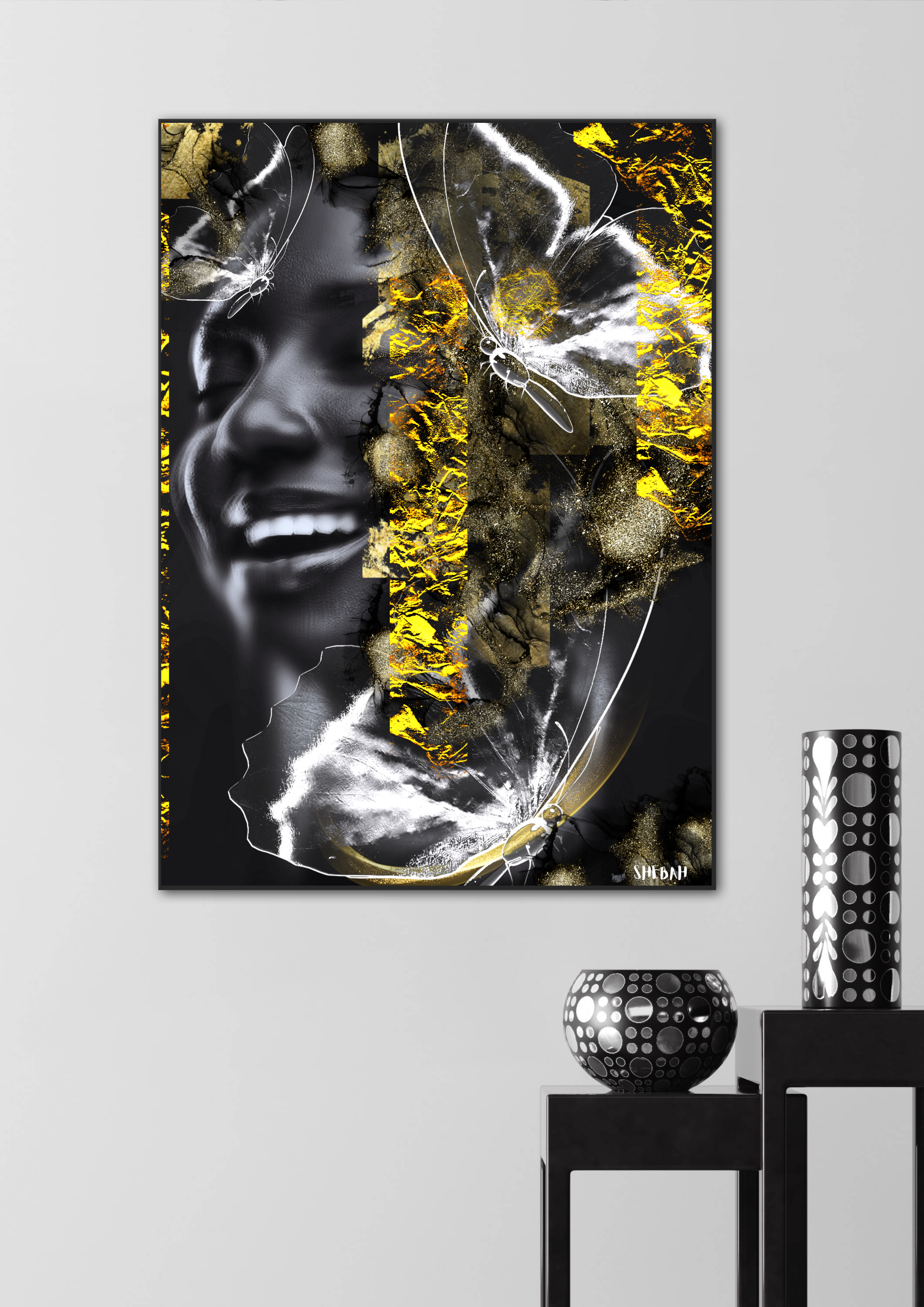 
Impression d'art YOUR JOY 001 Néhémie 8:10 dans intérieur moderne luxueux - Portrait femme africaine abstrait SHEBAH HOME DECOR
