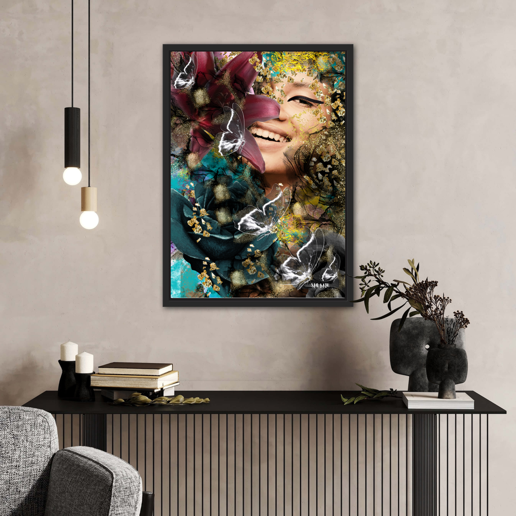 Impression d'art YOUR JOY 003 Néhémie 8:10 dans intérieur moderne luxueux - Portrait femme africaine abstrait SHEBAH HOME DECOR
