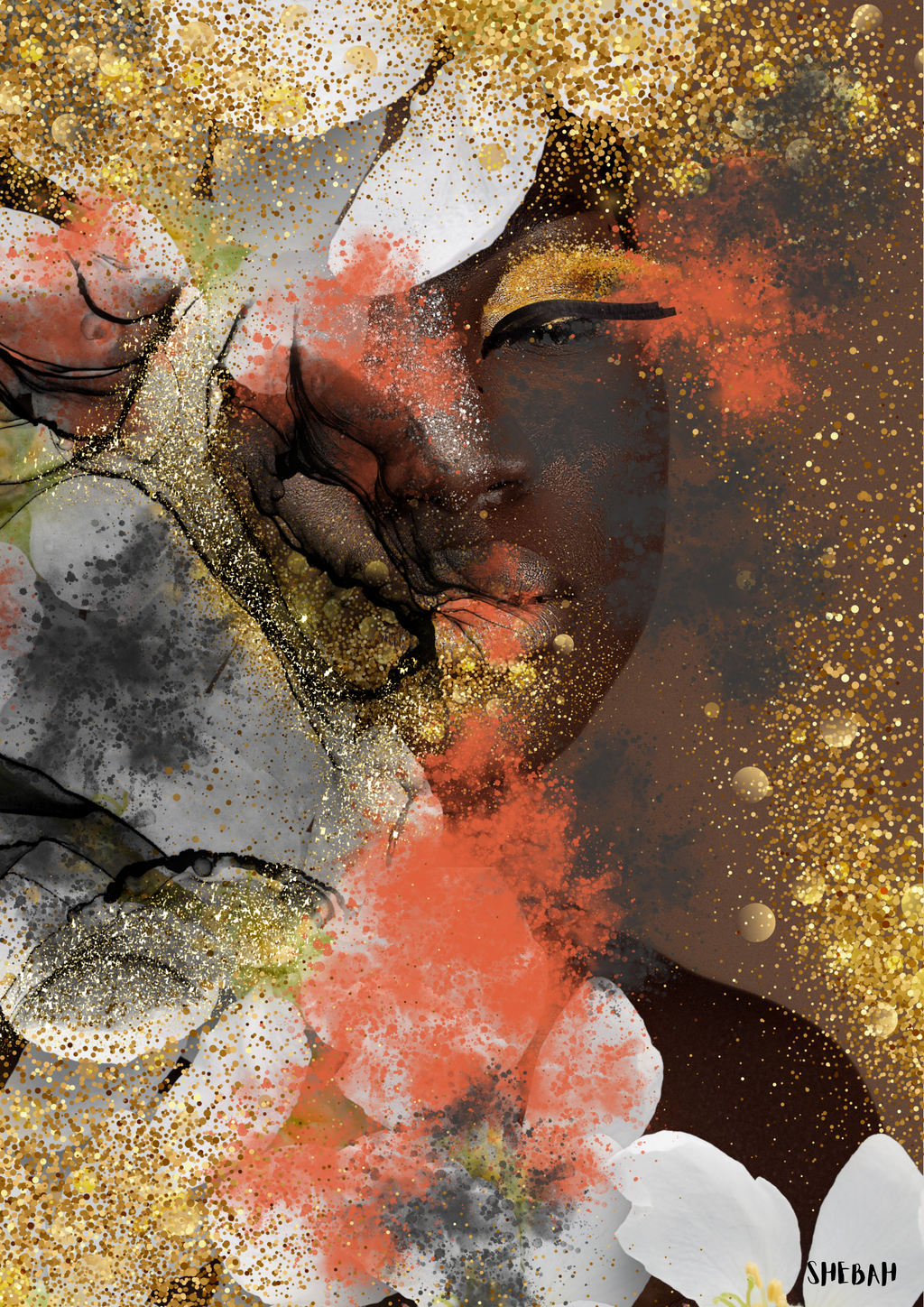 Portrait femme africaine abstrait BE STILL 001 - Impression d'art biblique Psaume 46:10 qualité galerie
