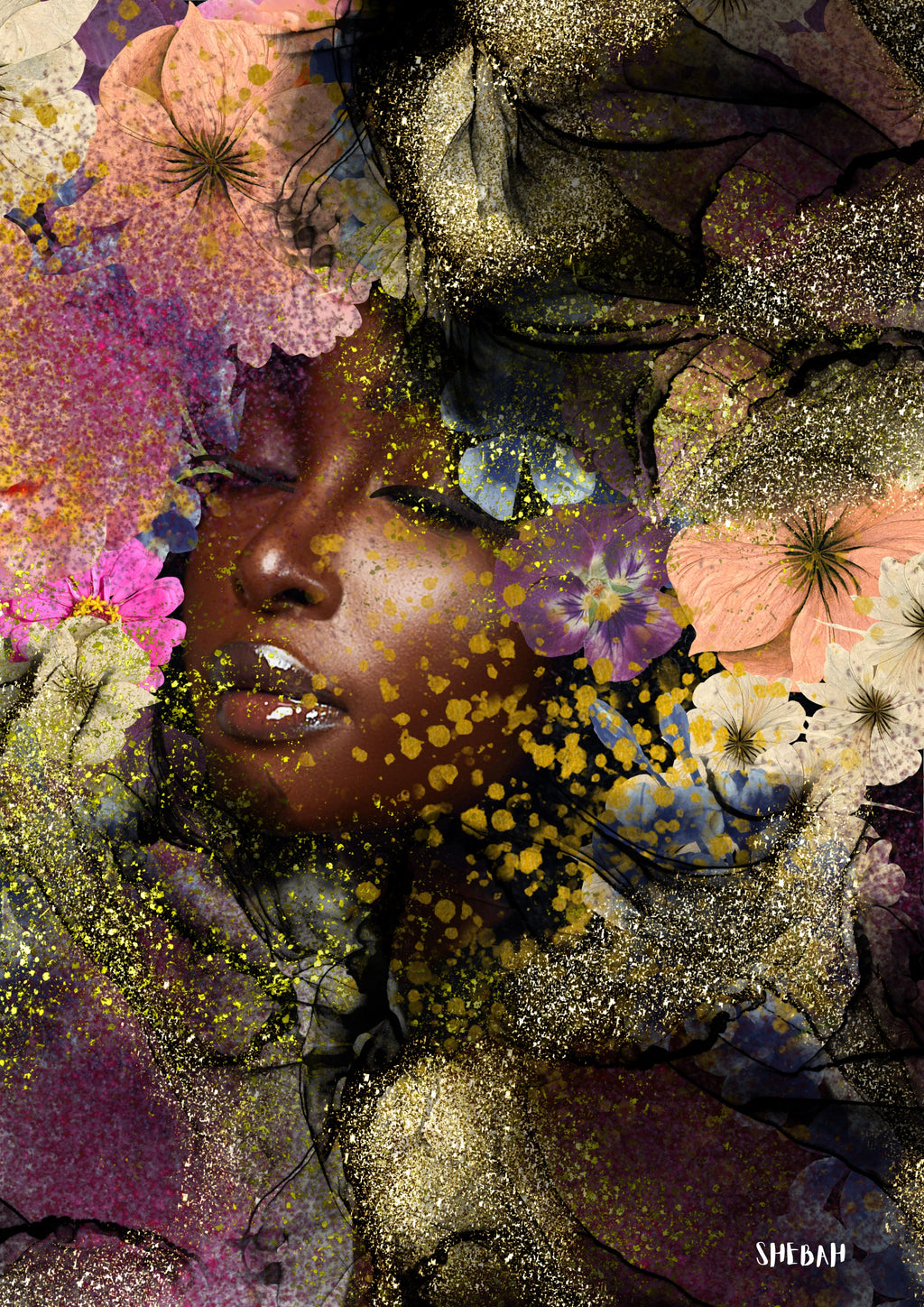 Portrait femme africaine abstrait BE STILL 002 - Impression d'art biblique Psaume 46:10 qualité galerie
