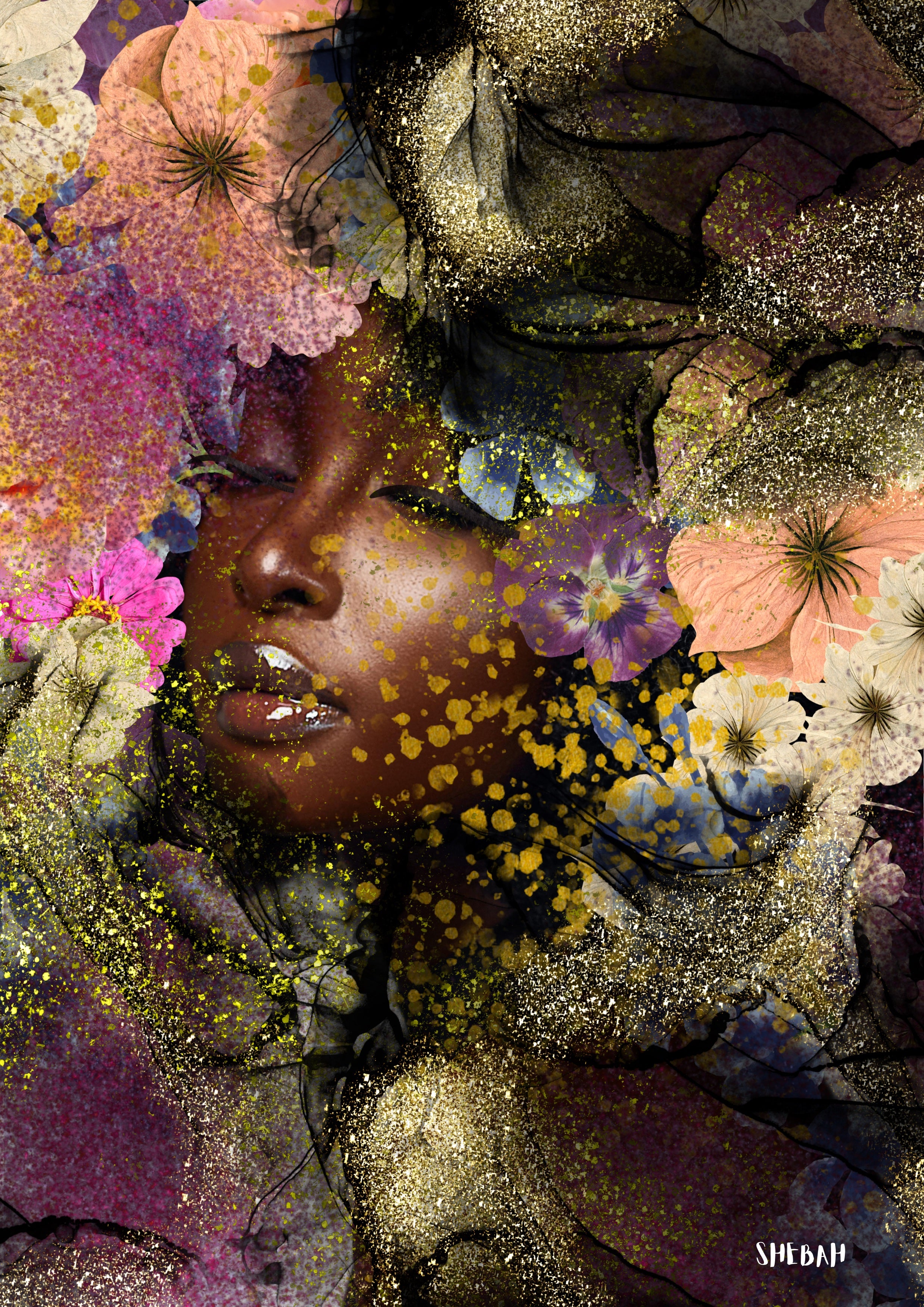 Portrait femme africaine abstrait BE STILL 002 - Impression d'art biblique Psaume 46:10 qualité galerie
