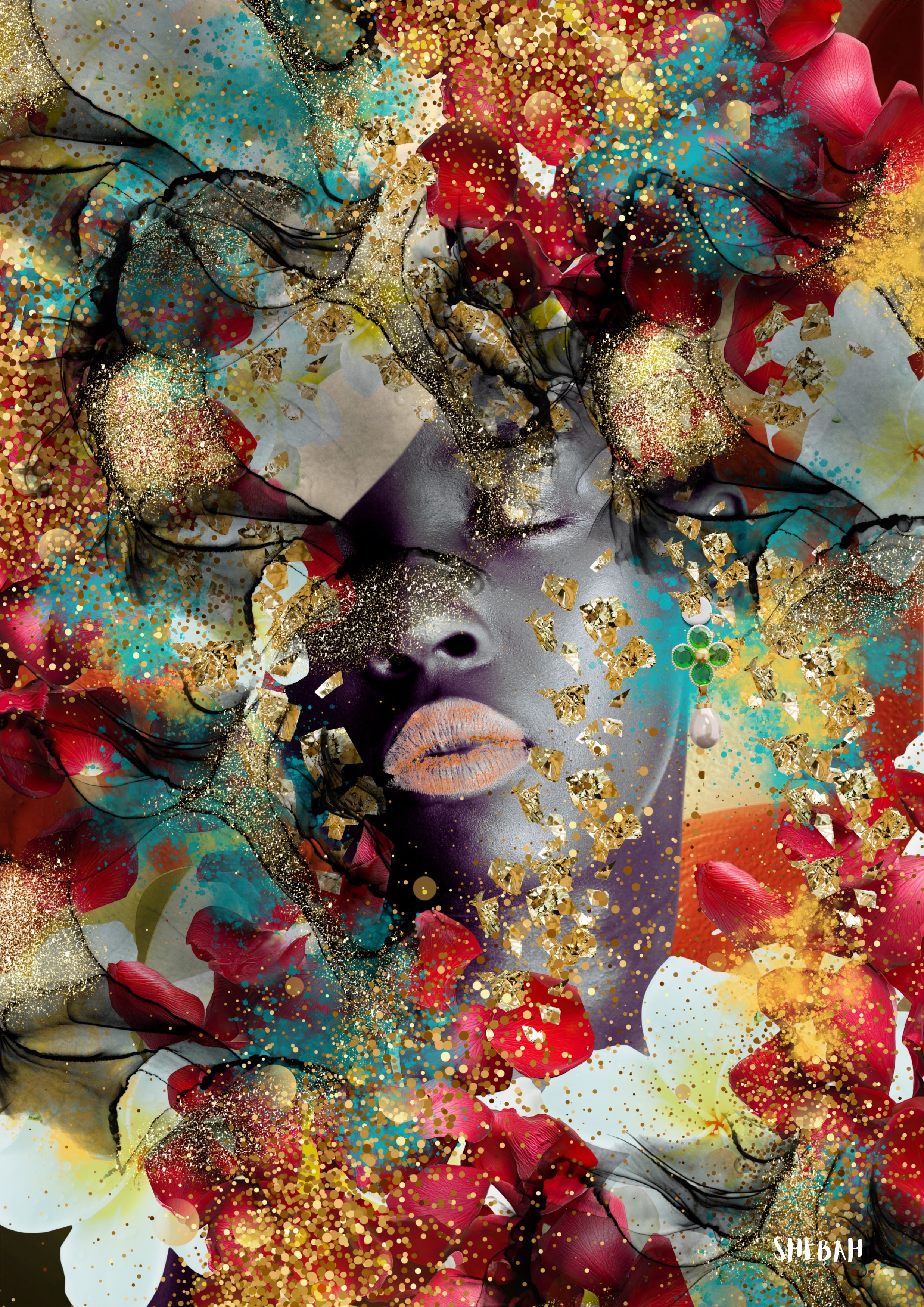 Portrait femme africaine abstrait BE STILL 003 - Impression d'art biblique Psaume 46:10 qualité galerie
