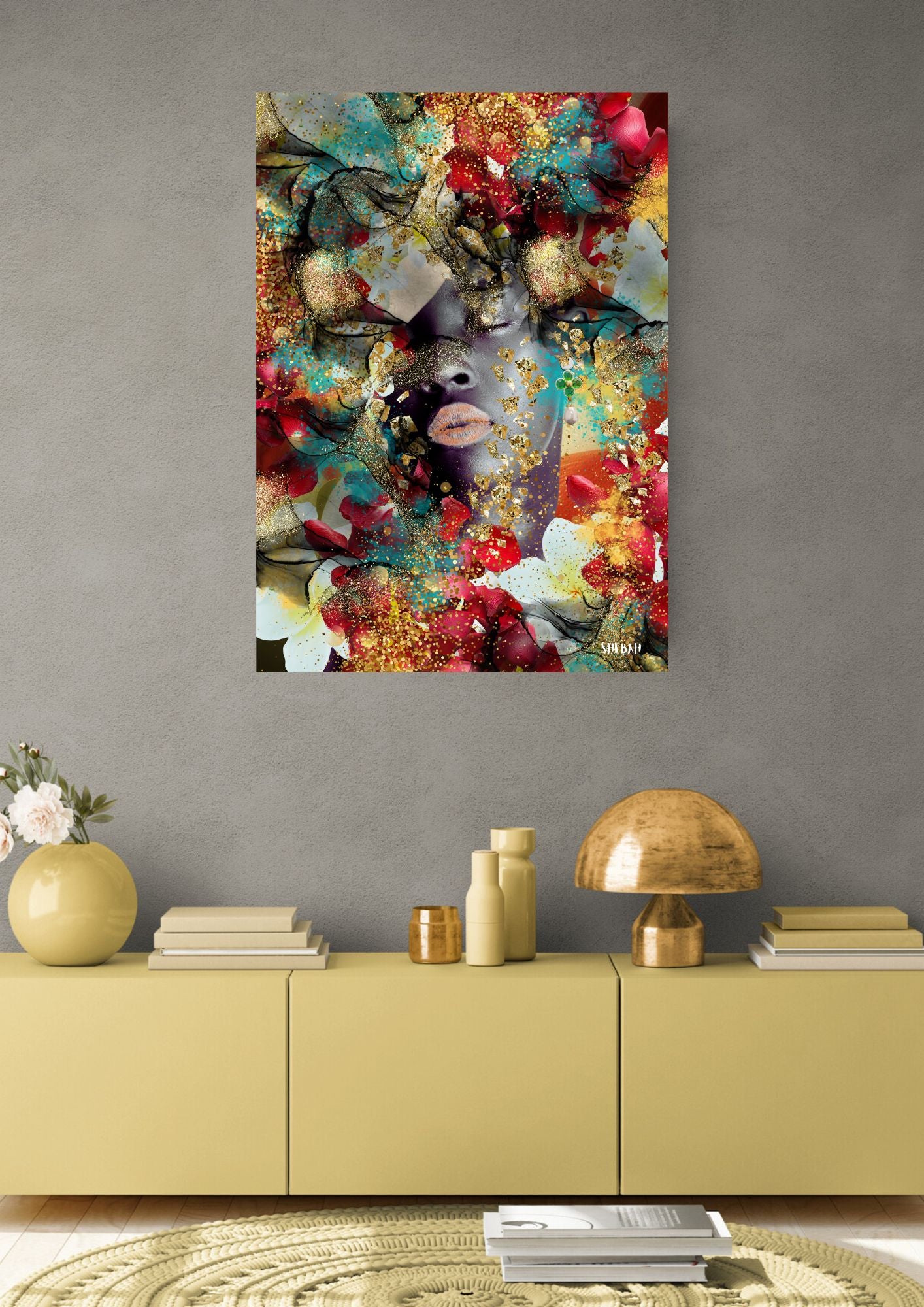 Décoration murale BE STILL 003 art biblique moderne - Portrait femme africaine abstrait Psaume 46:10
