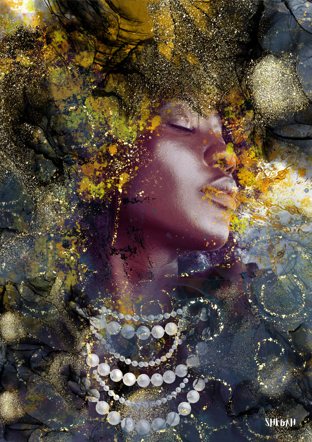 Portrait femme africaine abstrait BE STILL 004 - Impression d'art biblique Psaume 46:10 qualité galerie
