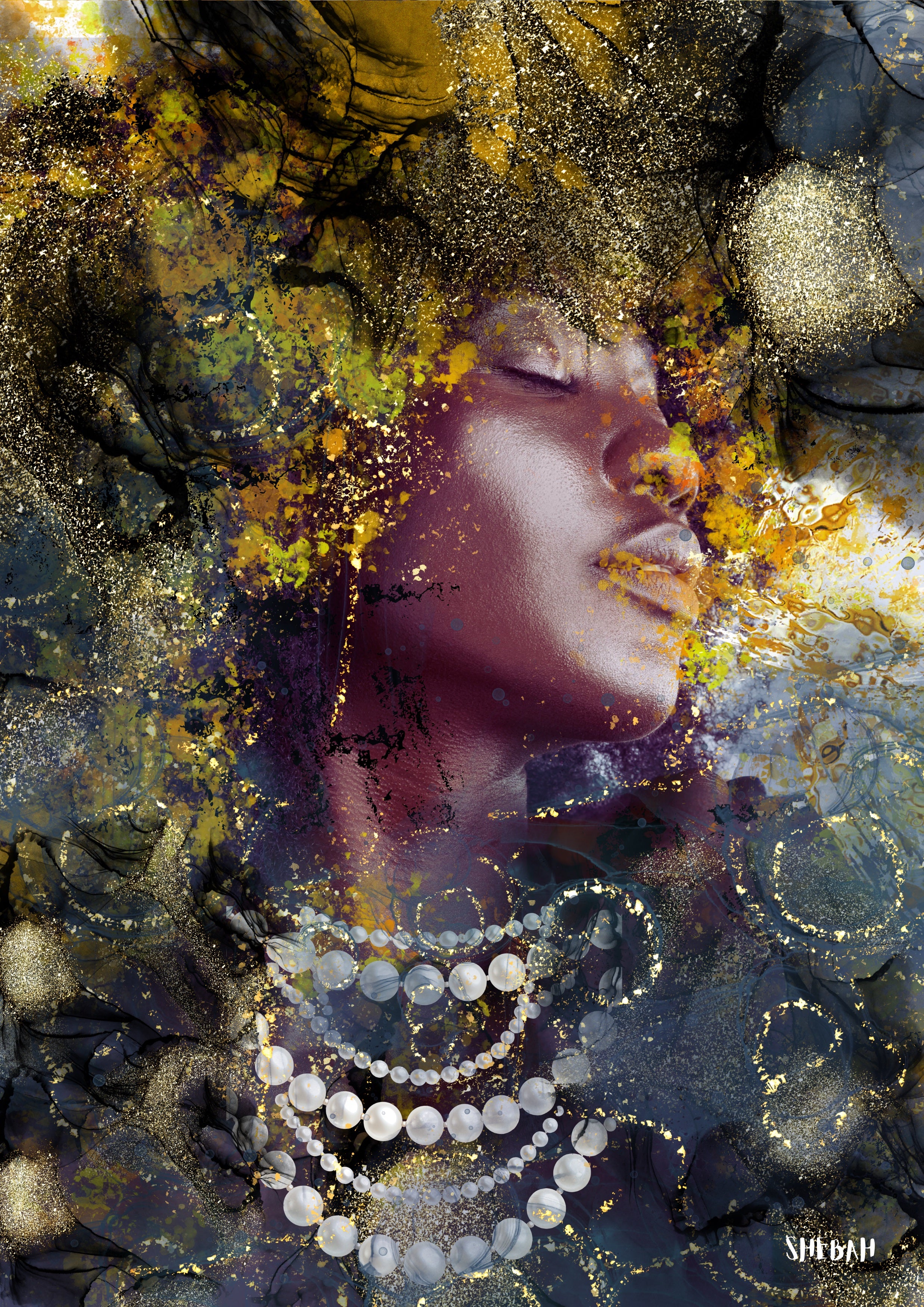 Portrait femme africaine abstrait BE STILL 004 - Impression d'art biblique Psaume 46:10 qualité galerie
