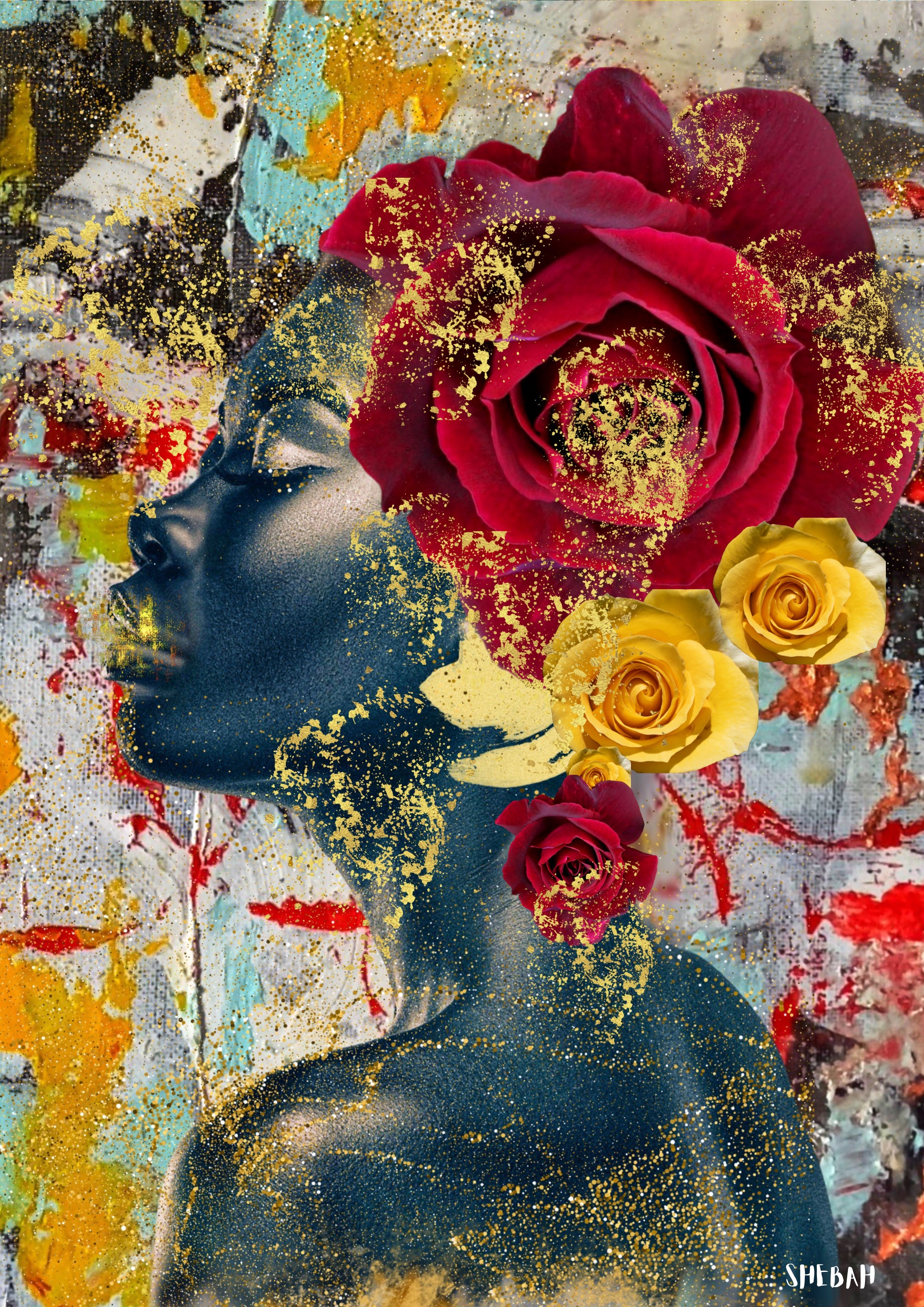 Portrait femme africaine abstrait JE TE LOUE 001 - Impression d'art biblique Psaume 139:14 qualité galerie
