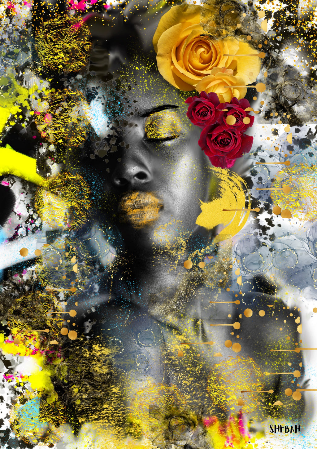 Portrait femme africaine abstrait JE TE LOUE 002 - Impression d'art biblique Psaume 139:14 qualité galerie
